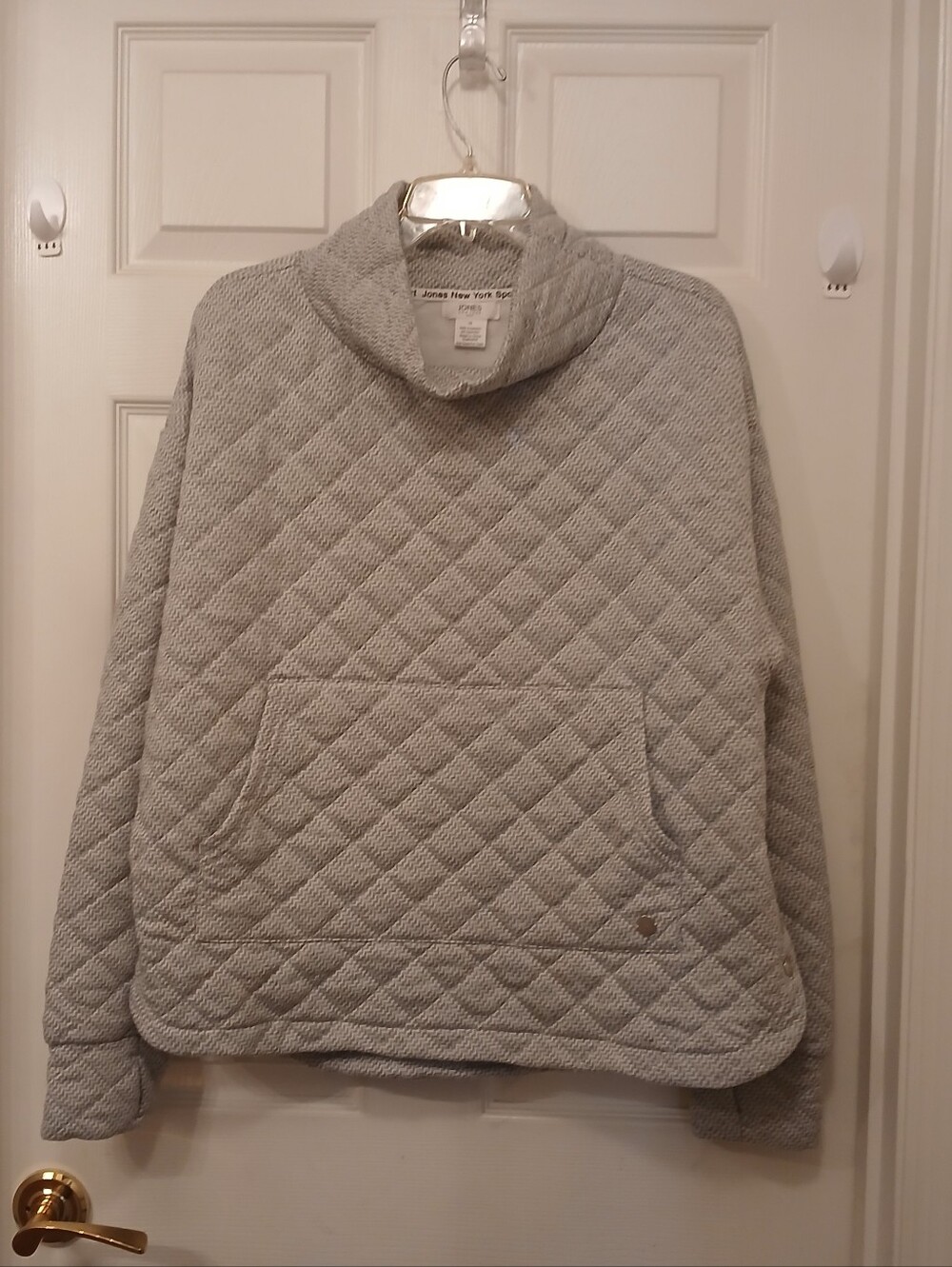 Jones New York Sport Quilted Pullover Top Women's Size 1X Gray White Herringbone
